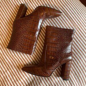 Paris Texas medium brown embossed short leather bootie sz 38